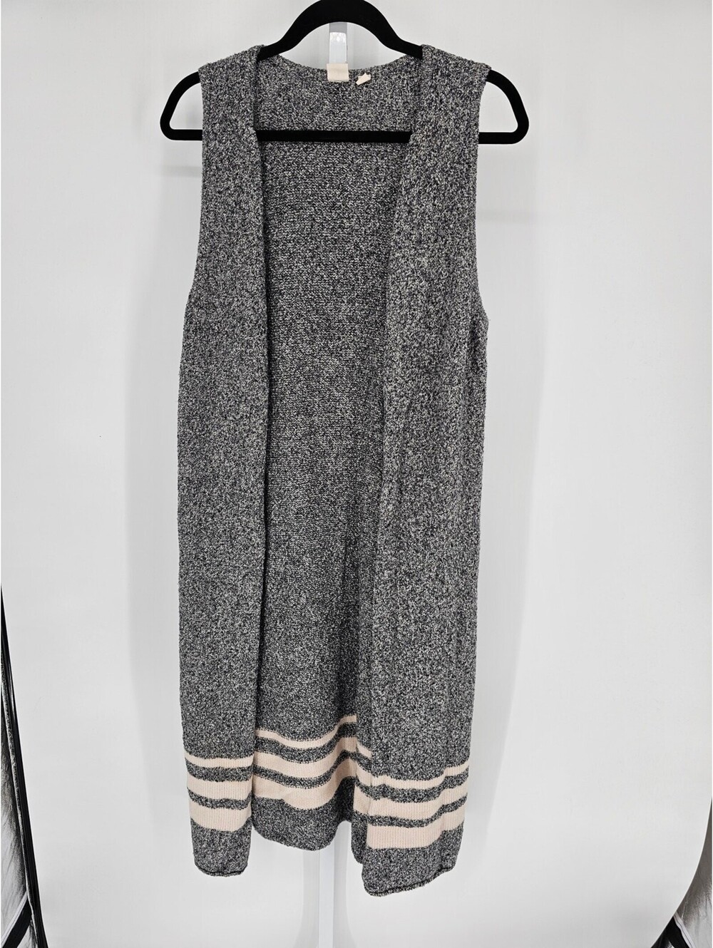 Gap Women's Gray Heathered Striped Open Front Long Sweater Vest Size M
